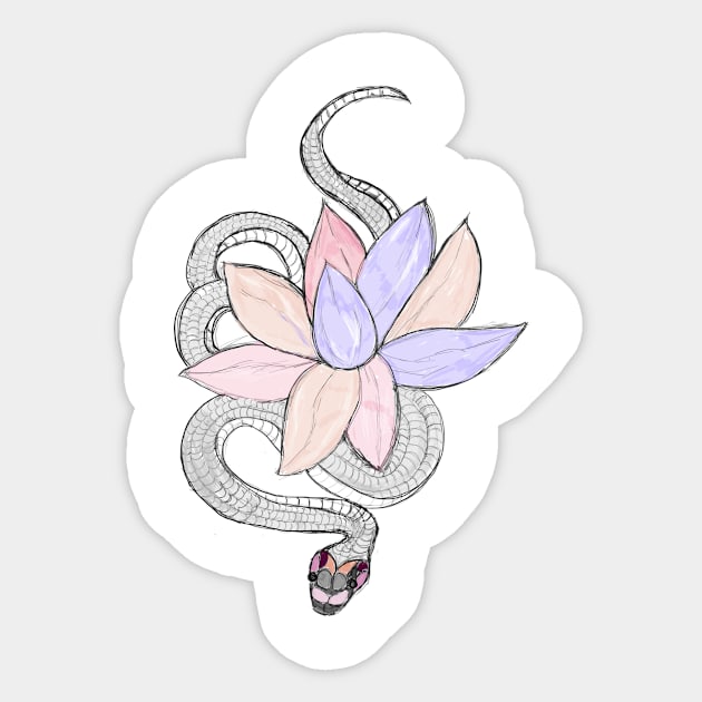 Snake with Lotus Sticker by Carriefamous